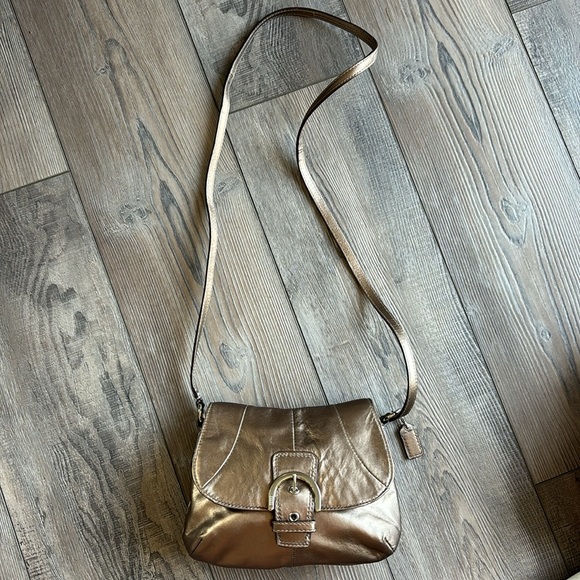 Coach Bronze Leather Flap Crossbody Bag - Picture 10 of 12